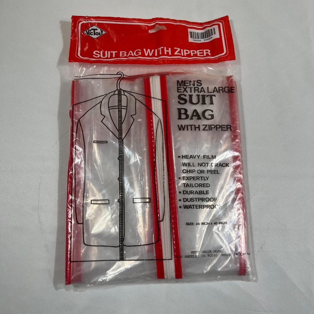Victory Extra Large Suit Bag Red Trim Vintage Vinyl Garment Cover 24 x 40 NIP